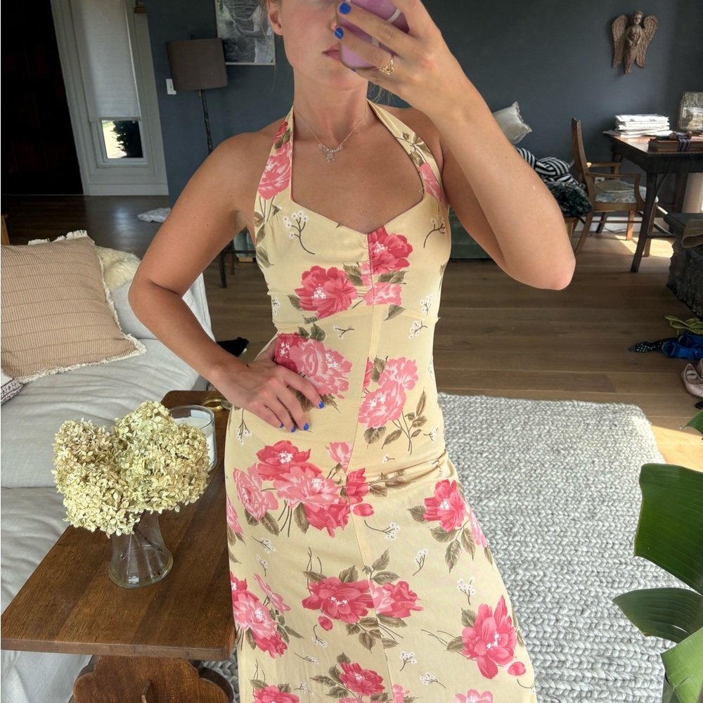 Floral Halter Dress with Pink and Cream Design